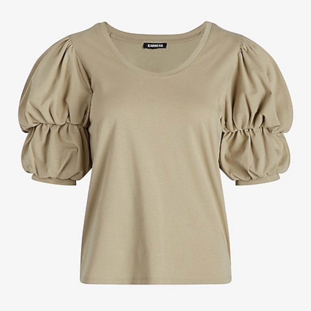 Express Skimming scoop neck puffed sleeve tee sz S NWT. Pale greenish co…